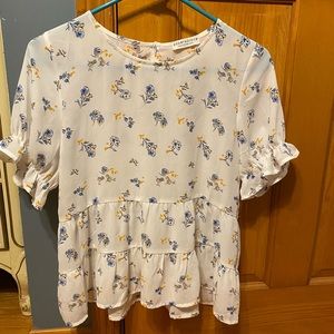 White blouse with yellow and blue floral design!